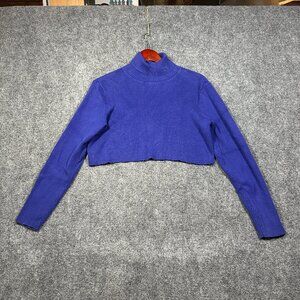 Lauren Ralph Lauren Sweater Women XL Blue  Cotton Turtleneck Logo Cut Off Crop